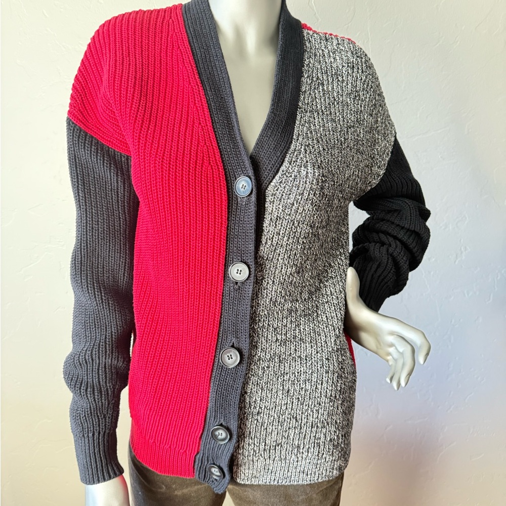 Coldwater Creek Shaker Boyfriend Grandpa Comfy Oversized Colorblock Cardigan